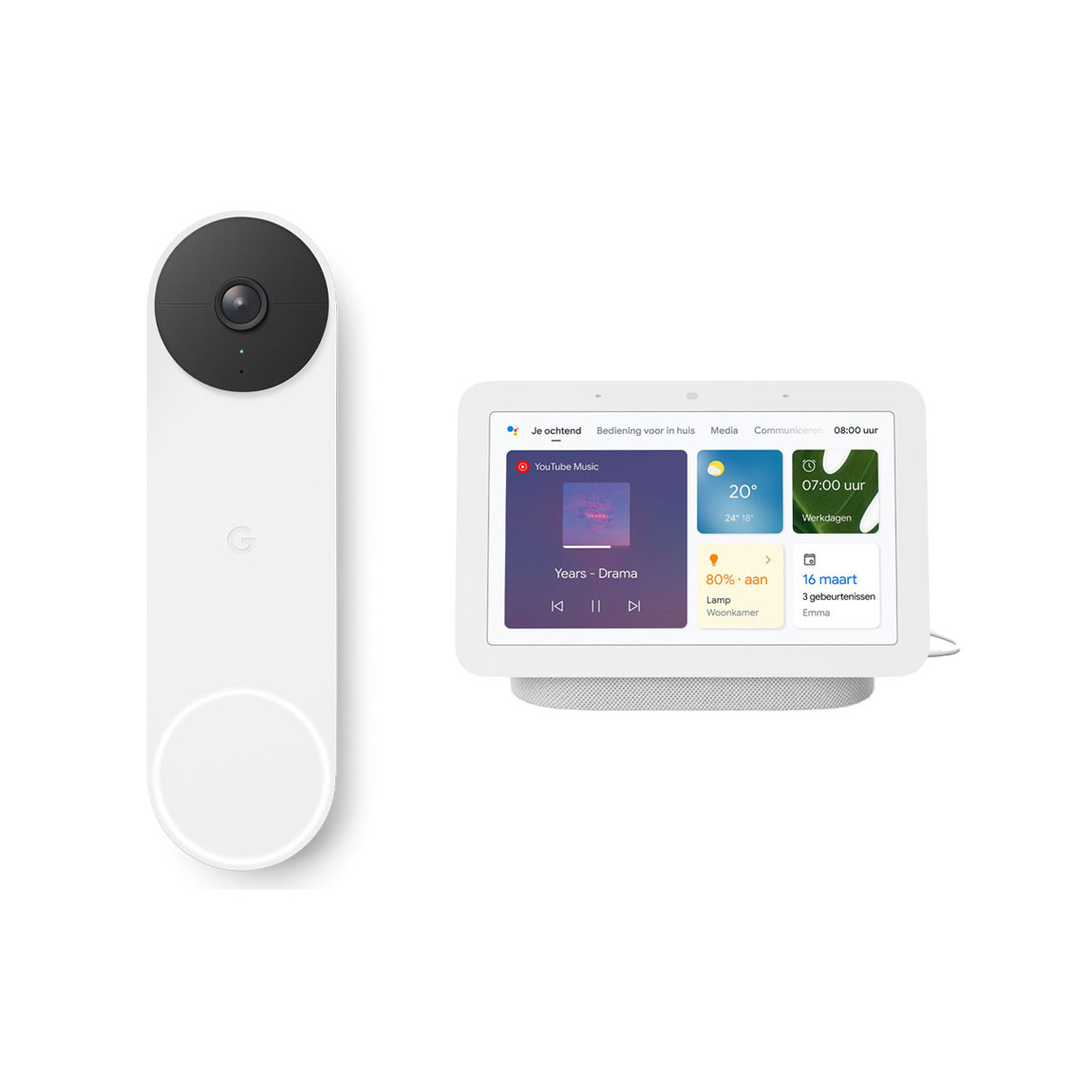 Google Nest Doorbell (batterij) + Google Nest Hub (Gen. 2)