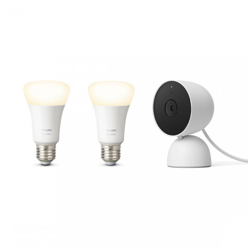 Google Nest Cam Indoor + Philips Hue White E27 Bluetooth Lamp 2-pack