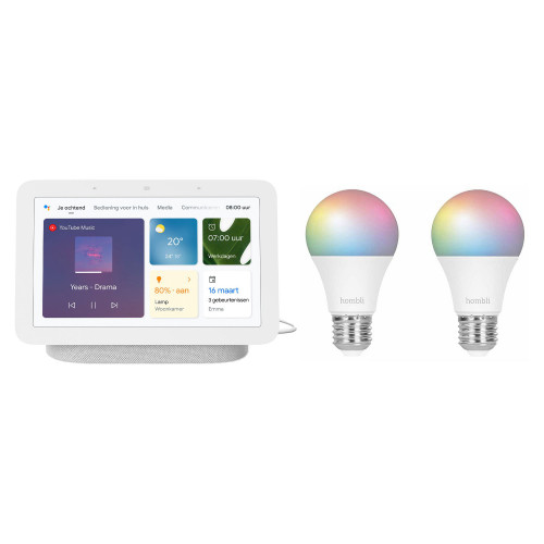 Google Nest Hub (Gen. 2) + Hombli Smart Bulb E27 Colour 2-pack