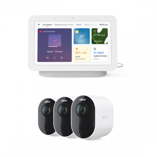 Arlo Ultra 2 Wire-Free Camera Systeem - 3 Camera's + Google Nest Hub (Gen. 2)