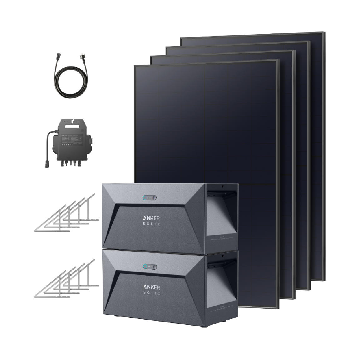 Anker SOLIX Solarbank Dual System RS40P (445W*4 panel + tilt mount for ground + Solarbank E1600*2) - Zwart