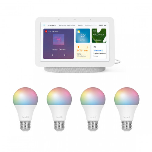 Google Nest Hub (Gen. 2) + Hombli Smart Bulb Color 4-pack