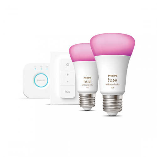 Philips Hue White & Color Ambiance E27 Bluetooth Starter Kit - 2 Lampen + Bridge + Dimmer