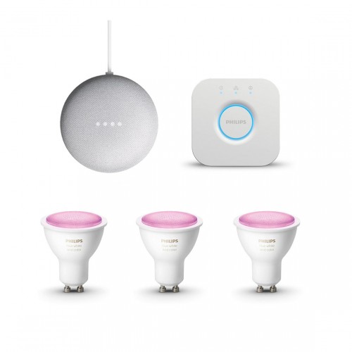 Philips Hue White & Color Ambiance GU10 Bluetooth Starter Kit + Google Nest Mini