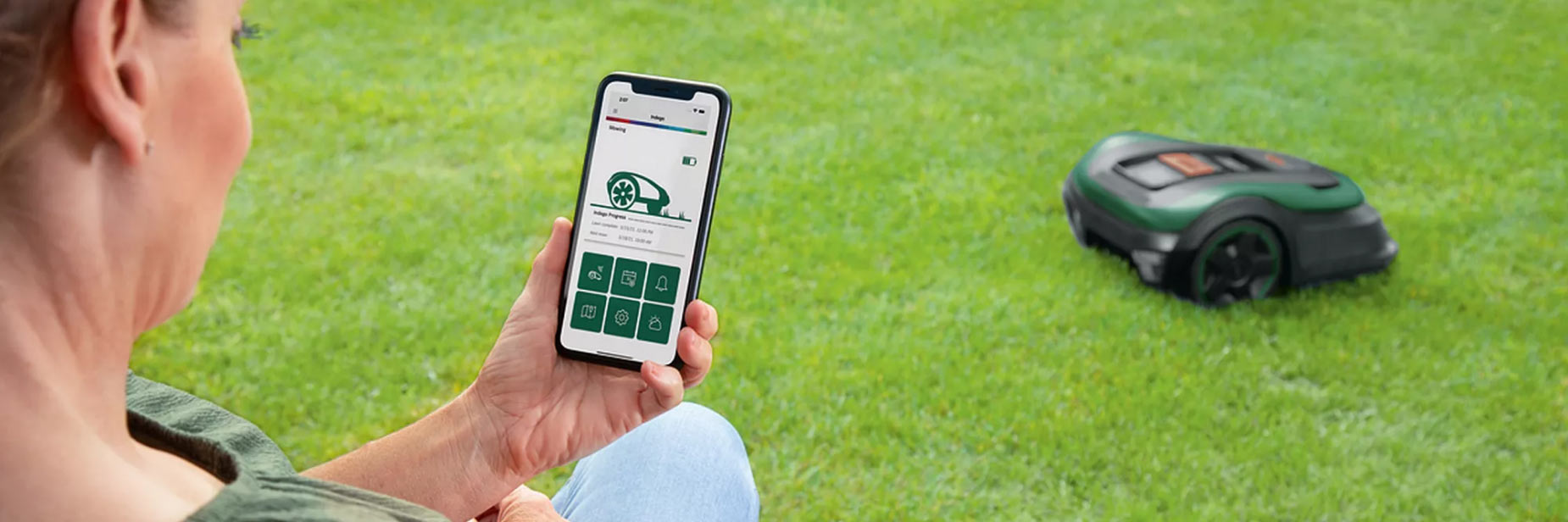 Bosch Indego mit Smartphone-App im Garten