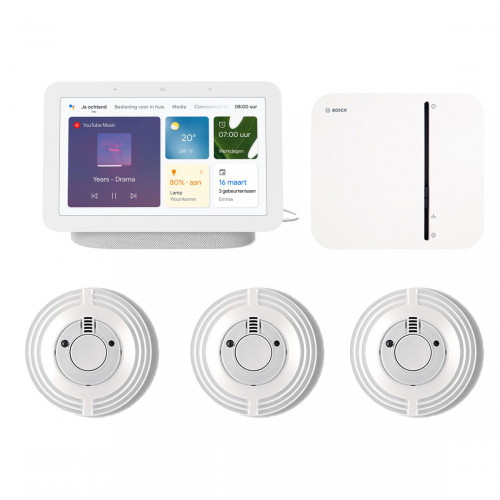 Bosch Smart Home Controller + 3x Rookmelder + Google Nest Hub (Gen. 2)